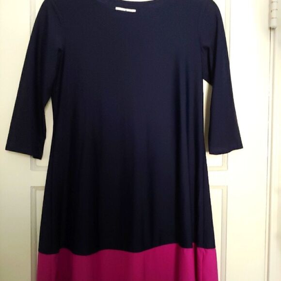 Jude Connally Color Block Perry Swing Dress 3/4 Sleeve Navy Fuschia Size XS - Picture 2 of 4